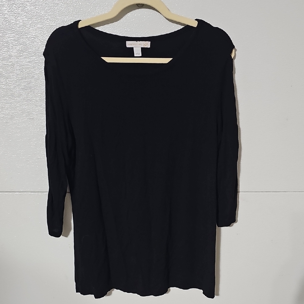 Westport Women's Black Top With Lattice Sleeve